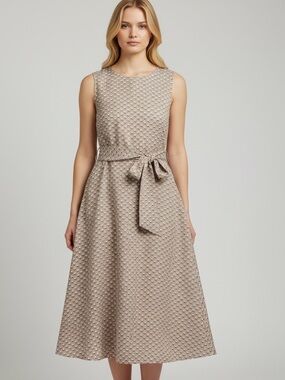 Anne Klein Taupe Polka Dot Midi Dress